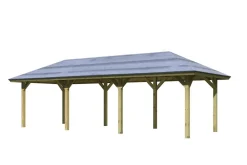 CHILLROI Rechteckiger Holzpavillon mit Verlängerung 289 x 639 cm | Gartenpavillon | Terrassenüberdachung ^ Karibu New