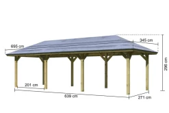 CHILLROI Rechteckiger Holzpavillon mit Verlängerung 289 x 639 cm | Gartenpavillon | Terrassenüberdachung ^ Karibu New