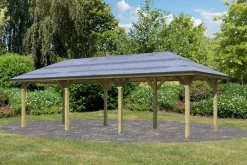 CHILLROI Rechteckiger Holzpavillon mit Verlängerung 289 x 639 cm | Gartenpavillon | Terrassenüberdachung ^ Karibu New