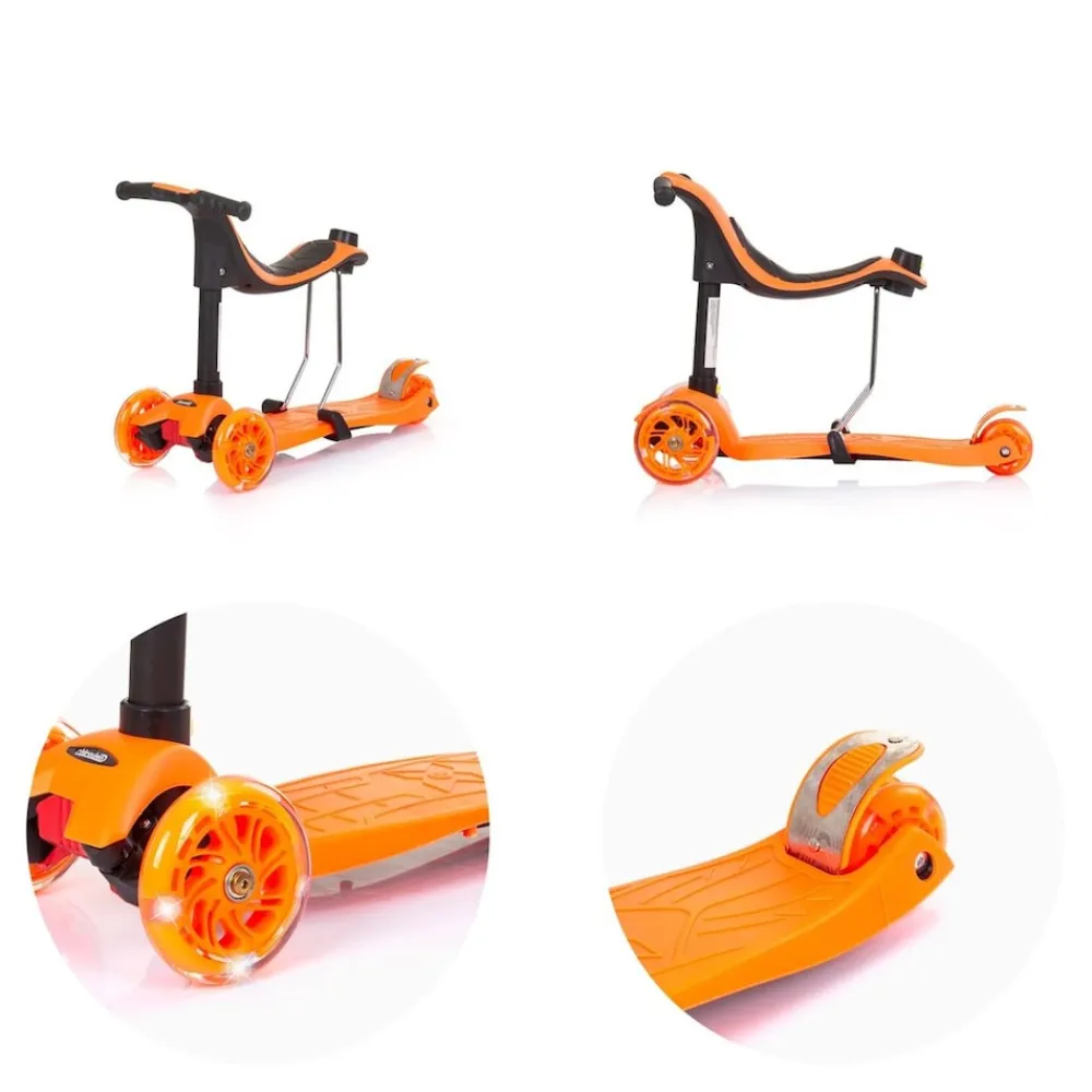 Kinderroller 3 in 1 Multi Plus 3 Räder, Laufrad, Roller, LED-Lichter orange ^ Chipolino Hot