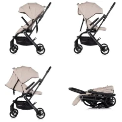 Chipolino Kinderwagen Go Twist Sitz drehbar PU-Reifen klappbar Federung Korb beige schwarz New