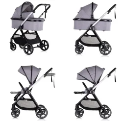 Chipolino Kombikinderwagen 3 in1 Marbella Fußabdeckung Einlage i-Size Babyschale grau rosa Clearance