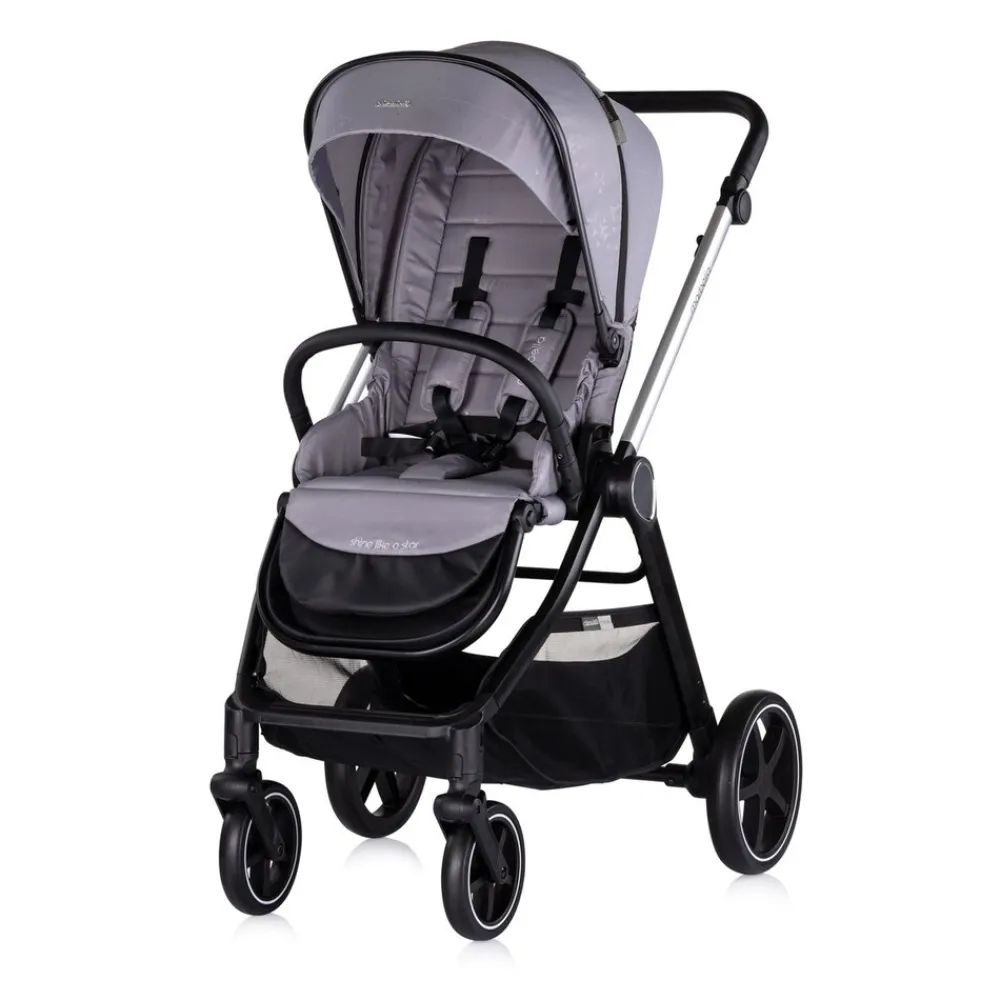 Chipolino Kombikinderwagen 3 in1 Marbella Fußabdeckung Einlage i-Size Babyschale grau rosa Clearance