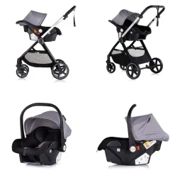 Chipolino Kombikinderwagen 3 in1 Marbella Fußabdeckung Einlage i-Size Babyschale grau rosa Clearance