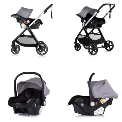 Chipolino Kombikinderwagen 3 in1 Marbella Fußabdeckung Einlage i-Size Babyschale grau rosa Clearance
