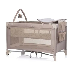Reisebett Luna 2 Ebenen Wickelauflage klappbar Spielbogen Faltmatratze beige braun ^ Chipolino Clearance