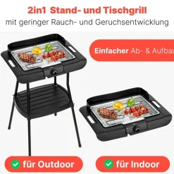 Clatronic BQS 3842 Standgrill (2 in 1 Stand- und Tischgrill, 2000 W, stufenlos regelbarer Thermostat, 36 x 25 cm Grillfläche, verchromter Grillrost) Sale