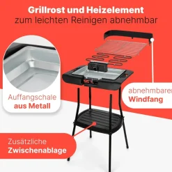Clatronic BQS 3842 Standgrill (2 in 1 Stand- und Tischgrill, 2000 W, stufenlos regelbarer Thermostat, 36 x 25 cm Grillfläche, verchromter Grillrost) Sale