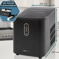 EWB 3798 Eiswürfelbereiter (Integrierter Wassertank 1,1 Liter, ca. 8-10 kg Eiswürfel in 24 Std., 2 Eiswürfelgrößen, LED-Anzeige, ECO Save-Energiesparmodus, Reinigungsprogramm, elektronische Steuerung mit 4 Kontrollleuchten, inkl. Eisschaufel, 120 ^ Clatronic Outlet