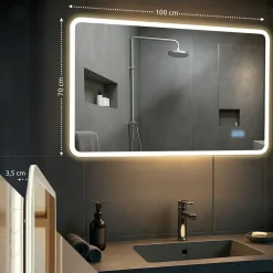 Badspiegel Jericho mit Beleuchtung, Bluetooth-Lautsprecher, Anti-Beschlag Badezimmerspiegel, Wandspiegel LED dimmbar, 3 Licht-Modi ^ CLP Hot