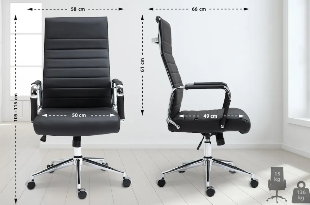 Bürostuhl ergonomisch Kolumbus Echtleder, Schreibtischstuhl höhenverstellbar stufenlos, Drehstuhl mit Rollen bis 150 kg belastbar ^ CLP Sale