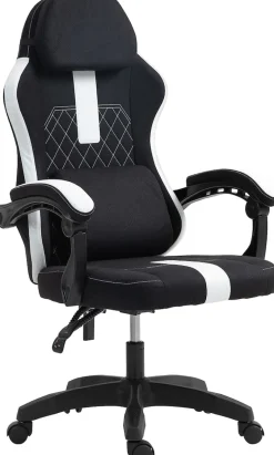 CLP Bürostuhl Miltona mit Stoffbezug I Schreibtischstuhl ergonomisch I Höhenverstellbarer Gamingstuhl mit Kopfpolster und Lendenwirbelpolster schwarz/weiß Clearance