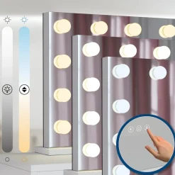 Schminktisch mit Beleuchtung und Spiegel. Glasplatte, LED und USB-Anschluss. Hollywood Schminkspiegel dimmbar. Kosmetiktisch Tiline ^ CLP Best