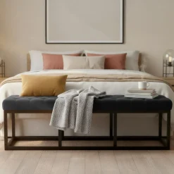 Sitzbank Polson, modern, es Metallgestell, gestepptes Samt, Bodenschoner, für Wohnzimmer, Flur oder Schlafzimmer ^ CLP Hot