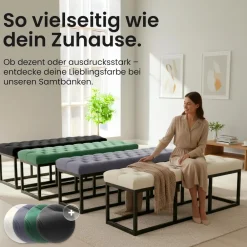Sitzbank Polson, modern, es Metallgestell, gestepptes Samt, Bodenschoner, für Wohnzimmer, Flur oder Schlafzimmer ^ CLP Hot