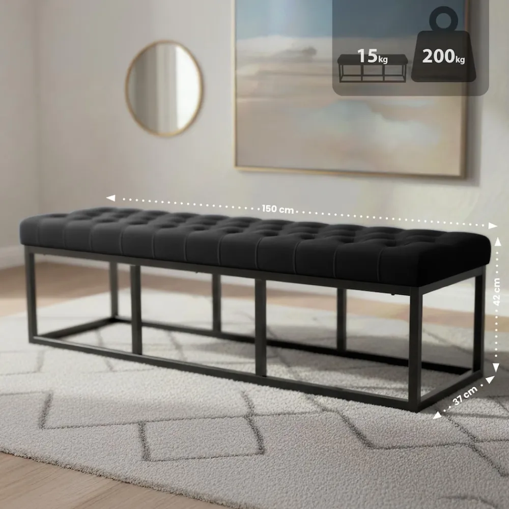 Sitzbank Polson, modern, es Metallgestell, gestepptes Samt, Bodenschoner, für Wohnzimmer, Flur oder Schlafzimmer ^ CLP Hot