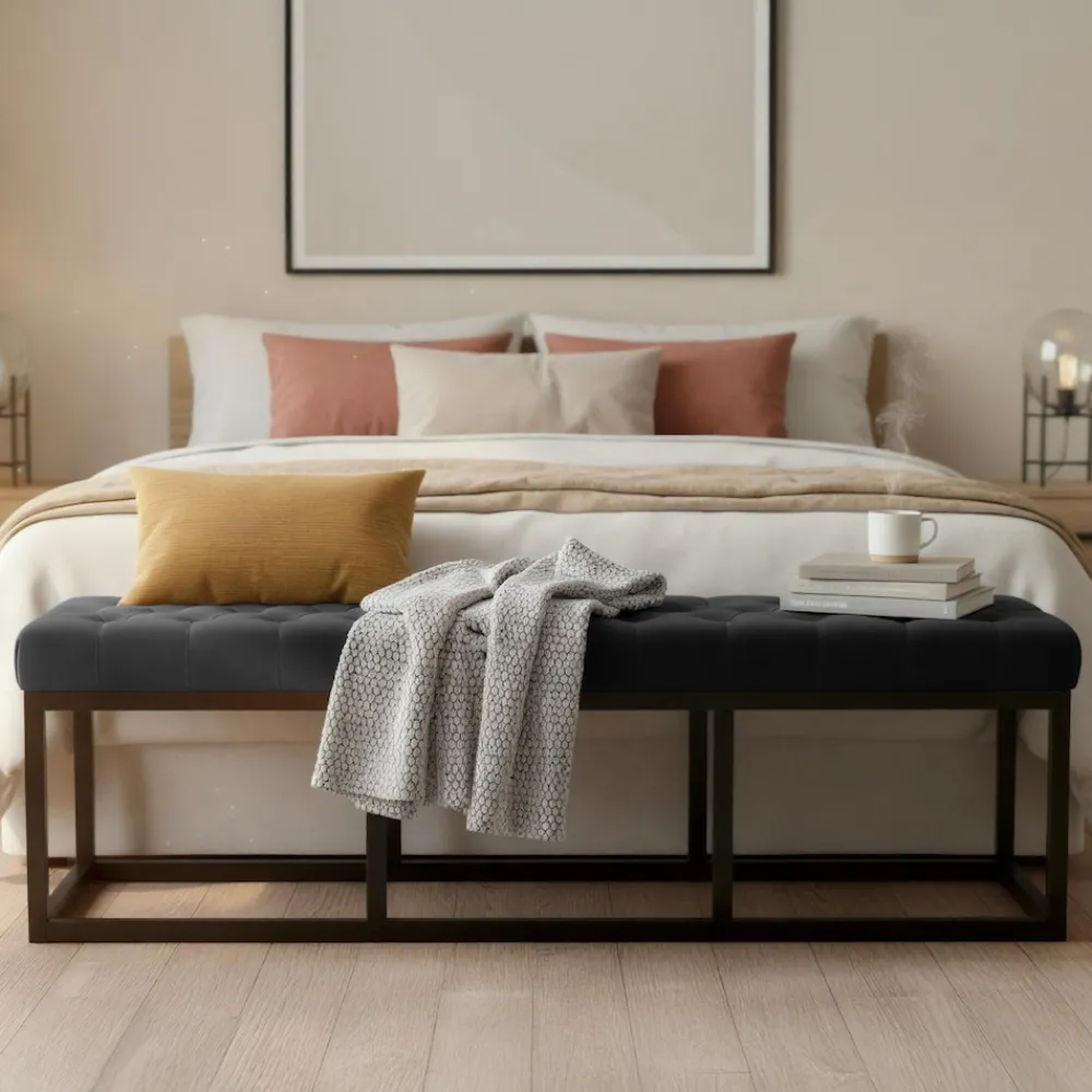Sitzbank Polson, modern, es Metallgestell, gestepptes Samt, Bodenschoner, für Wohnzimmer, Flur oder Schlafzimmer ^ CLP Hot