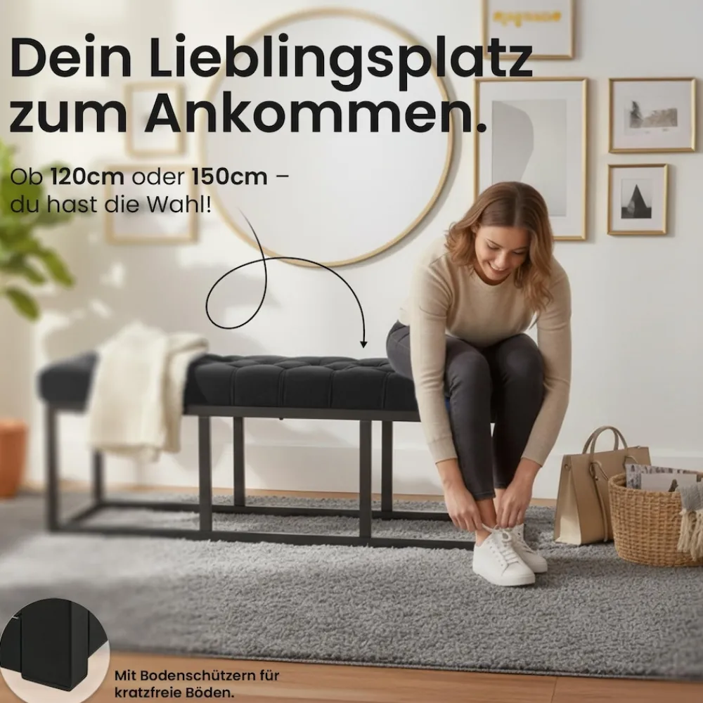 Sitzbank Polson, modern, es Metallgestell, gestepptes Samt, Bodenschoner, für Wohnzimmer, Flur oder Schlafzimmer ^ CLP Hot