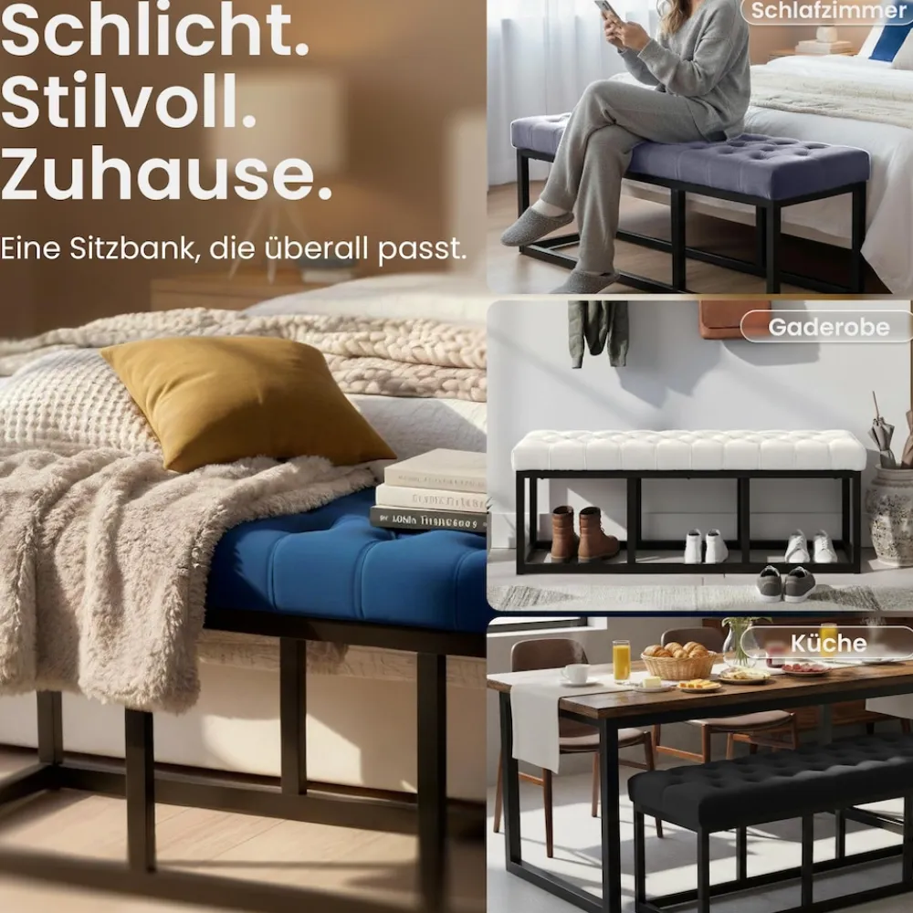 Sitzbank Polson, modern, es Metallgestell, gestepptes Samt, Bodenschoner, für Wohnzimmer, Flur oder Schlafzimmer ^ CLP Hot