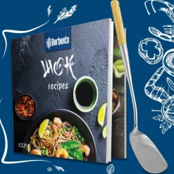 CLP Wok-Set aus Karbonstahl I Flacher oder runder Boden für Gas, Induktion und Grill I Wokpfanne mit Holzgriff, Rezeptbuch & Wokwender Online