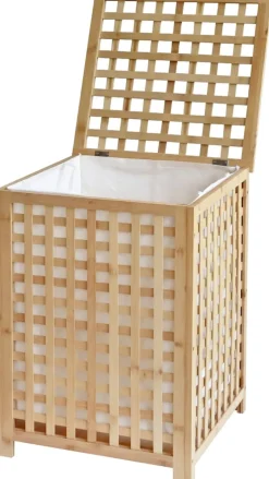 CLP Wäschebox für Schmutzwäsche Lenca, Wäschesammler Holz Wäschesack 90L waschbar herausnehmbar, Bambusrahmen für Badezimmer natur