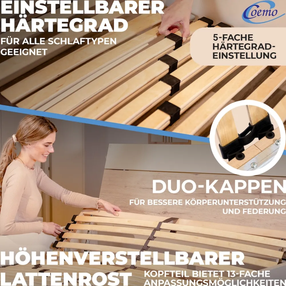 Coemo Ergonomischer 7 Zonen Lattenrost in verschiedenen Größen mit Kopfteilverstellung Online