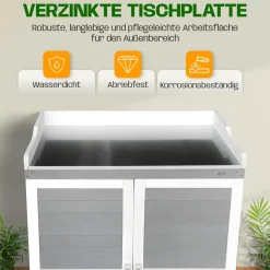 Gartenschrank Lola aus Holz Balkonschrank mit verzinkter Arbeitsplatte ^ Coemo Outlet