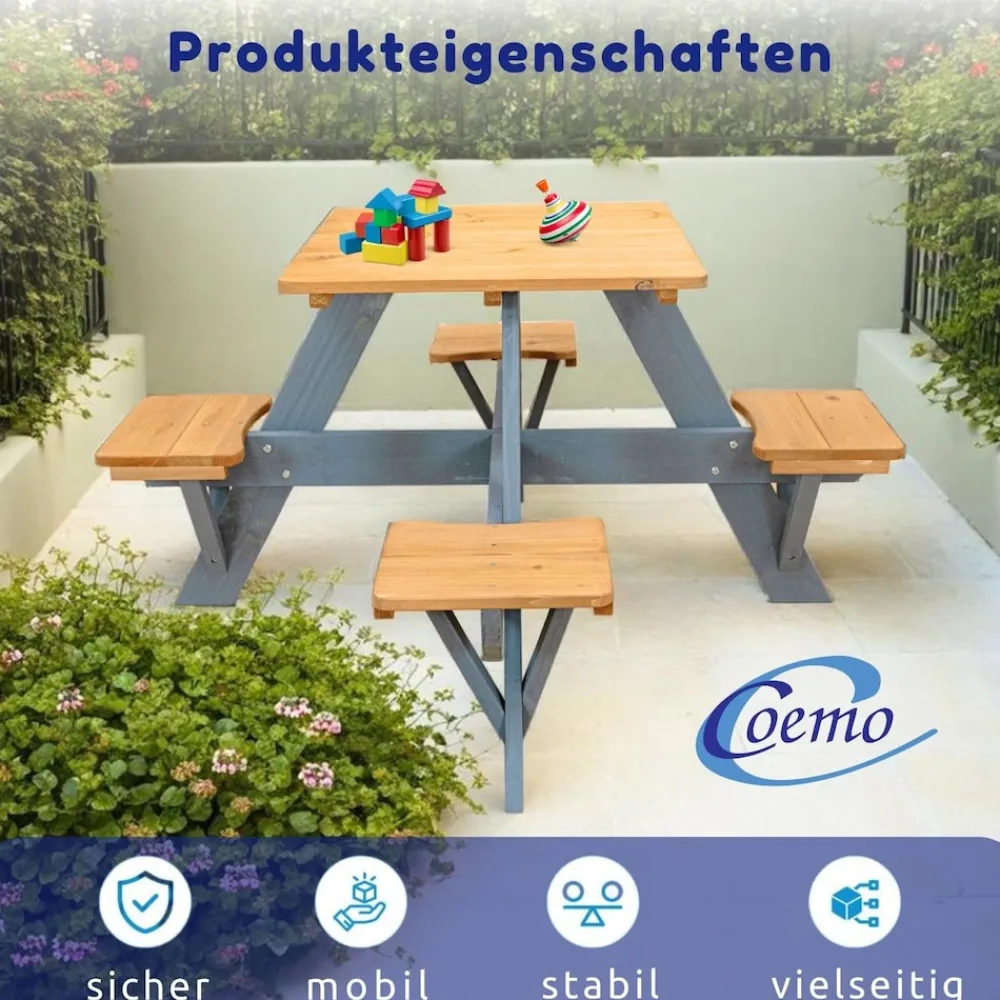 Coemo Kindersitzgruppe Romy Kindertisch und Sitze Gartentisch New