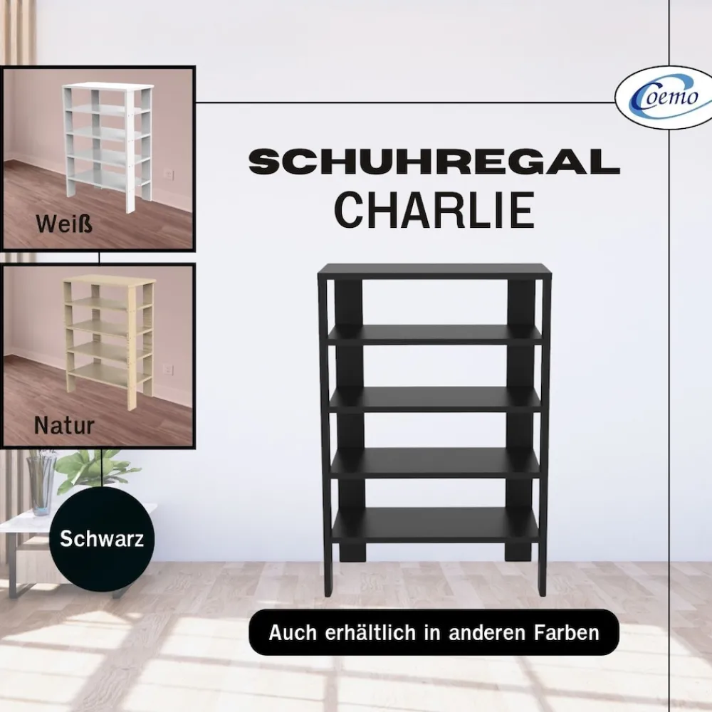 Coemo Schuhregal Charlie 60x32x87cm mit 5 Ablagen Schwarz Outlet