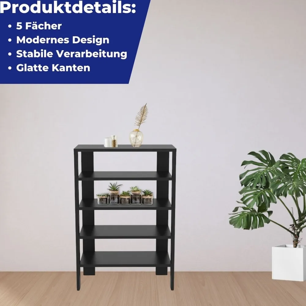 Coemo Schuhregal Charlie 60x32x87cm mit 5 Ablagen Schwarz Outlet