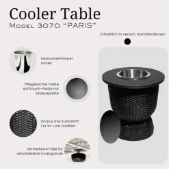 3-in-1 Loungetisch mit Edelstahl-Kühler Paris 43 cm ^ COOTAB COOLER TABLE Discount