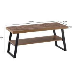 Finebuy Couchtisch Sofatisch 100 cm Braun Fischgrät Wohnzimmertisch Ablage Best