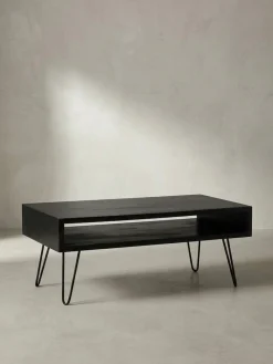 KADIMA DESIGN Couchtisch Mango Massivholz Metall 100x50x40cm mit Stauraum und Haarnadelbeinen Outlet