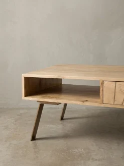 Couchtisch Mango Massivholz Metall mit Schublade 95x42x50cm Landhaus Braun ^ KADIMA DESIGN Clearance