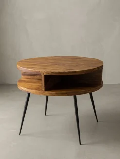 KADIMA DESIGN Couchtisch Sheesham Massivholz Metall, Ablagefunktion, 60x45x60 cm, Braun Rund Clearance