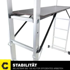 Craftfull Leitergerüst CF-103A, 4in1, Mehrzweckleiter aus Aluminium, Anti-Rutsch-Profil, bis 150 kg (1.95 Meter 7 Sprossen) Clearance