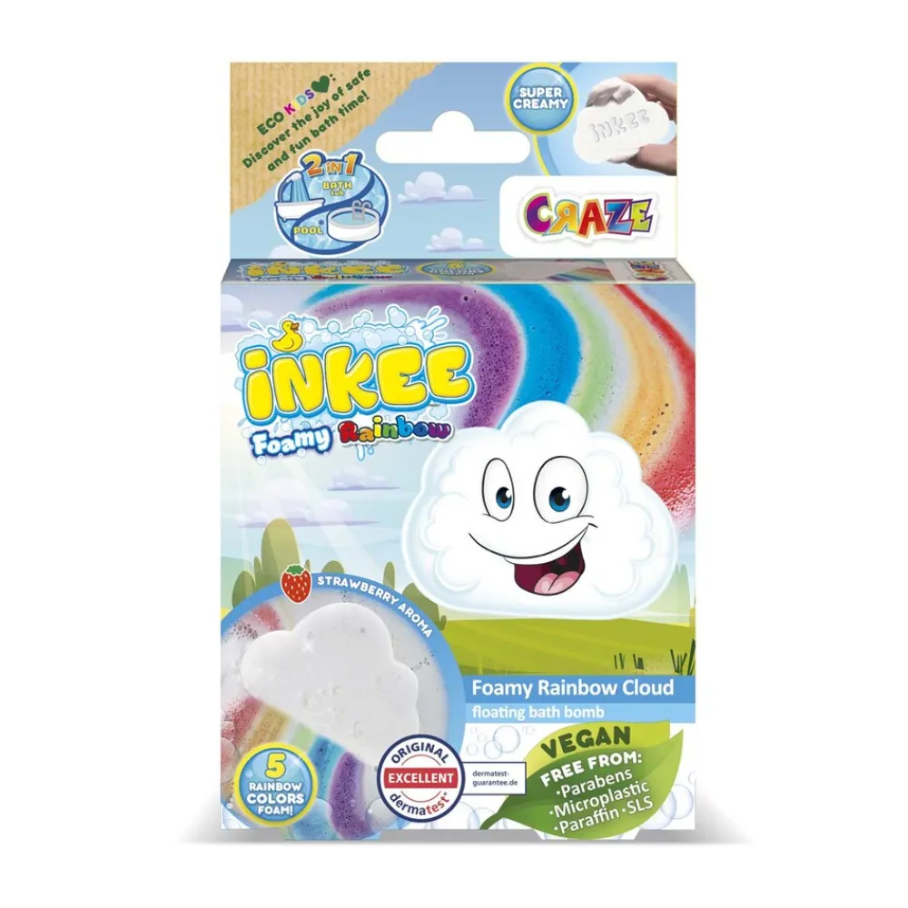 Craze 44155 - INKEE Foamy Rainbow - Regenbogen Badekugel mit Erdbeerduft Badebombe Badewanne New