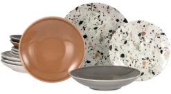 CreaTable Teller Set 24349 Serie Terrazzo Mix 12-tlg. Geschirrset 4 Personen Discount