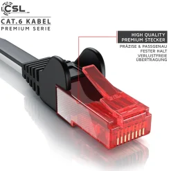 CSL Cat 6 Flachband LAN Kabel - mehrfach geschirmt - UTP Gigabit - 1000 Mbit/s - Patchkabel Flachkabel - Netzwerkkabel - 20m Hot