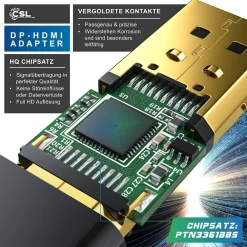 DP auf HDMI Adapter mit Audioübertragung -  Full HD 1080p - Ideal für Apple Produkte PC Grafikkarten ^ CSL Best