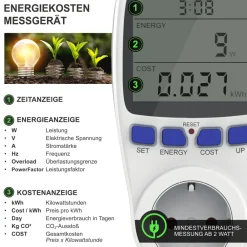 CSL Energiekostenmessgerät - Stromverbrauchszähler, Energiekosten Anzeige - Stromzähler - 3680W - Energiemessgerät mit integriertem Berührungsschutz Outlet