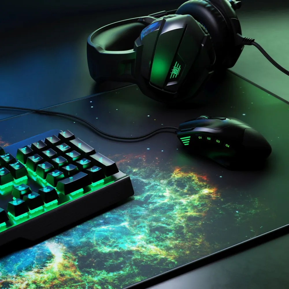 CSL Gaming Mauspad, XXL Schreibtischunterlage 900 x 400mm, Präzision & Geschwindigkeit, Galaxie Best