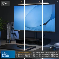 CSL LED Monitorlampe, Bildschirmlampe mit Fernbedienung, Schreibtischlampe, Screenbar, 8W, Monitor Lampe, mehrere Helligkeitsstufen, 3 Lichtfarben Best