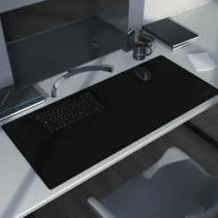 Mauspad, Schreibtischunterlage XXL, Elegante Leder Optik, Mousepad 900 x 400 mm, schwarz mit Logo ^ CSL Online
