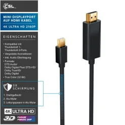 CSL Mini DisplayPort zu HDMI Typ A Audio- & Video-Kabel, Premium Full HD MiniDP Adapter Monitor Kabel - 3m New