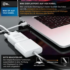 Mini Displayport zu VGA Audio- & Video Kabel, miniDP Monitor Adapter / Thunderbolt 1 & 2 kompatibel - 5m ^ CSL Clearance
