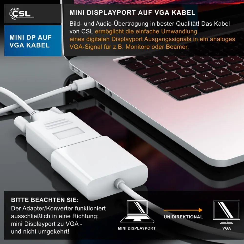Mini Displayport zu VGA Audio- & Video Kabel, miniDP Monitor Adapter / Thunderbolt 1 & 2 kompatibel - 5m ^ CSL Clearance