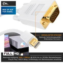 Mini Displayport zu VGA Audio- & Video Kabel, miniDP Monitor Adapter / Thunderbolt 1 & 2 kompatibel - 5m ^ CSL Clearance