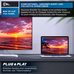 Mini Displayport zu VGA Audio- & Video Kabel, miniDP Monitor Adapter / Thunderbolt 1 & 2 kompatibel - 5m ^ CSL Clearance