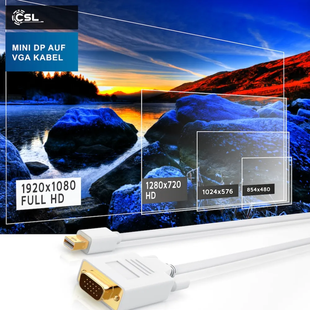 Mini Displayport zu VGA Audio- & Video Kabel, miniDP Monitor Adapter / Thunderbolt 1 & 2 kompatibel - 5m ^ CSL Clearance